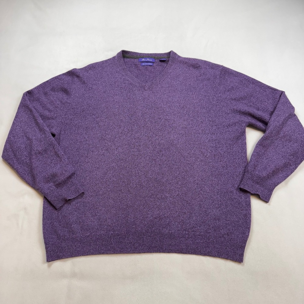 Alan Flusser Mens XL Purple 100% Pure Cashmere V-Neck Sweater Heathered Knit